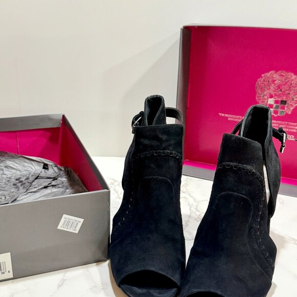 Vince Camuto Women’s | Conley Buckle Open Toe Booties | Size 8.5M | Black Suede - Picture 2 of 4